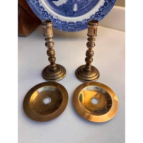 Vintage Brass Candlestick Holders Pair Modular Threaded Taper Candle Sticks 6.5\